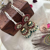 Vriksham Rajasthani Style Multi Kundan Pearl Detailing & Green Beads Jhumka With Pearl Earchain -G20138